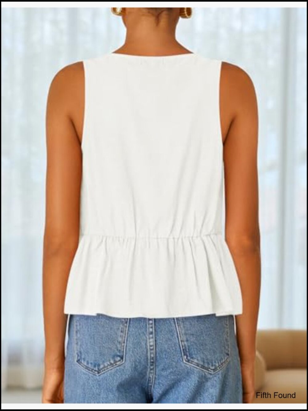 Sleeveless Peplum Tank Top Tie Front Loose Flowy Ruffle Babydoll Blouse - Picture 5 of 7